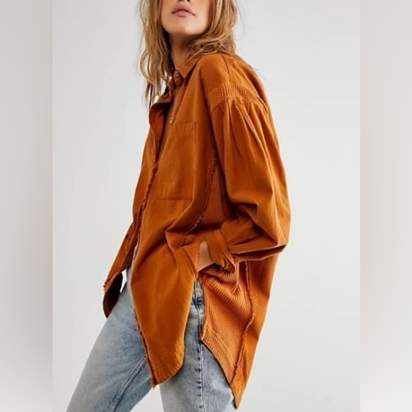 We The Free Button Down Cool & Clean Multi Media Cotton Terracotta Orange
